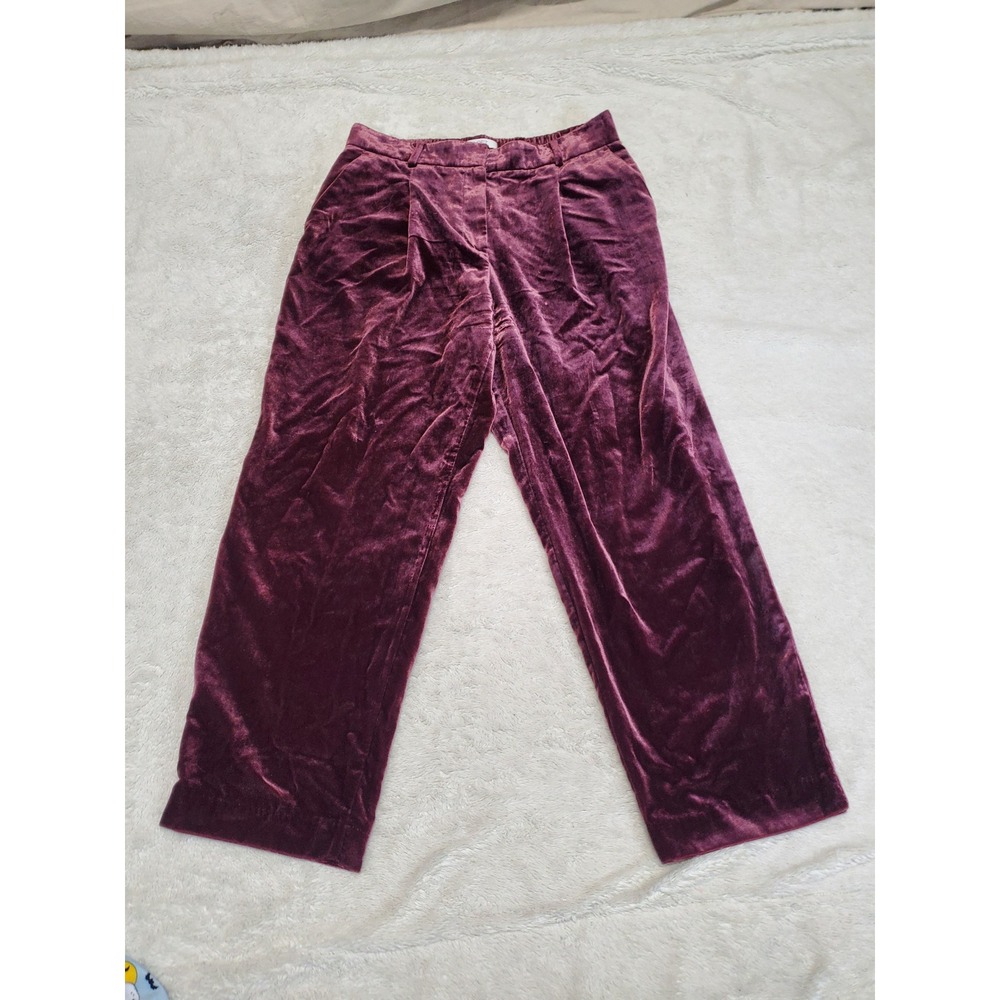 Loft Burgundy Velvet High Rise Cropped Pants 8 Capsule Classic Chic Party Winter